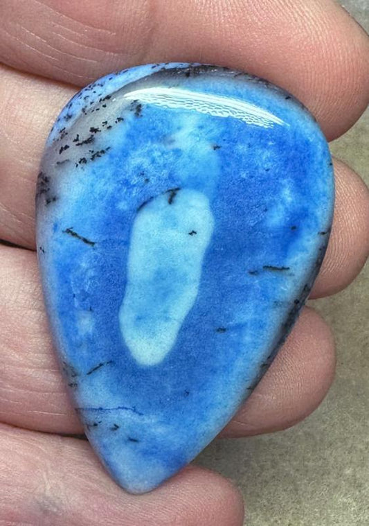 Teardrop 46x29mm Blue Coloured Dendritic Opal Cabochon 153