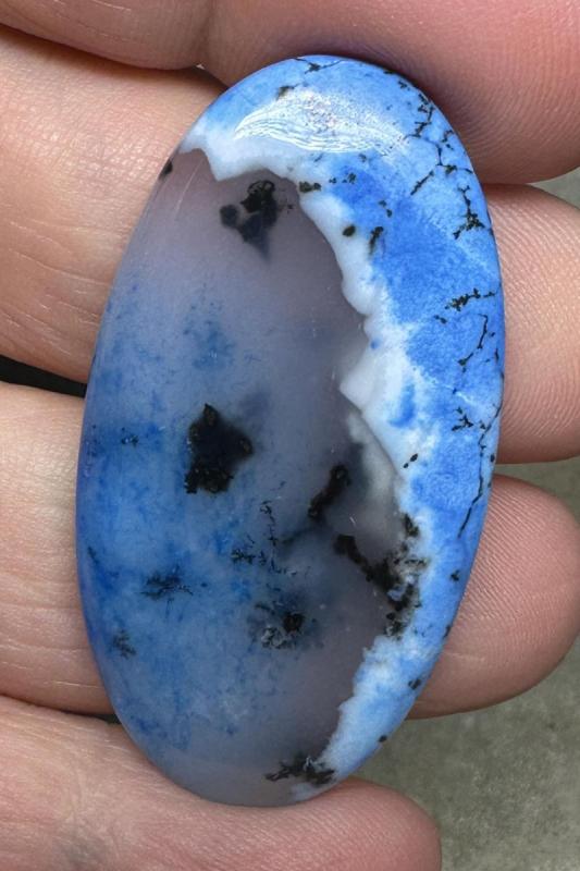 Oval 44x23mm Blue Coloured Dendritic Opal Cabochon 154