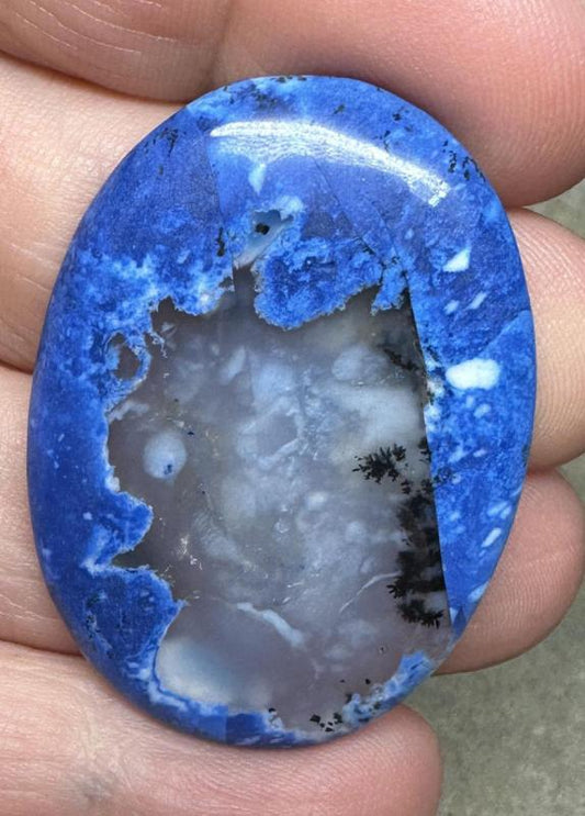 Oval 41x29mm Blue Coloured Dendritic Opal Cabochon 155