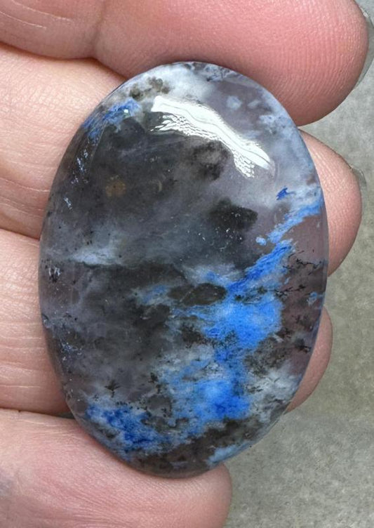 Oval 38x26mm Blue Coloured Dendritic Opal Cabochon 156