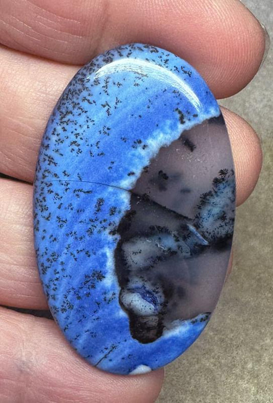 Oval 48x29mm Blue Coloured Dendritic Opal Cabochon 157