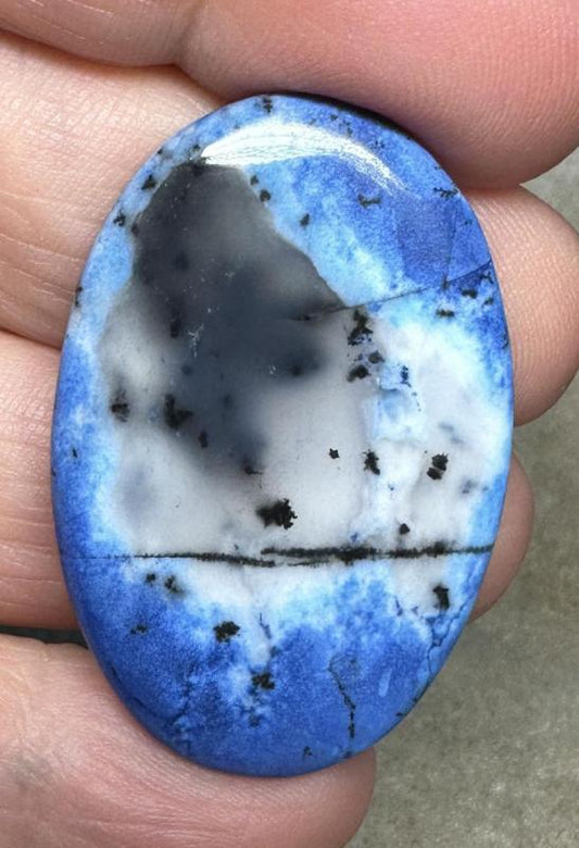 Oval 40x26mm Blue Coloured Dendritic Opal Cabochon 161