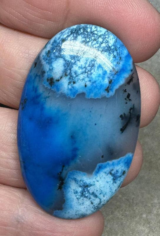 Oval 46x28mm Blue Coloured Dendritic Opal Cabochon 163
