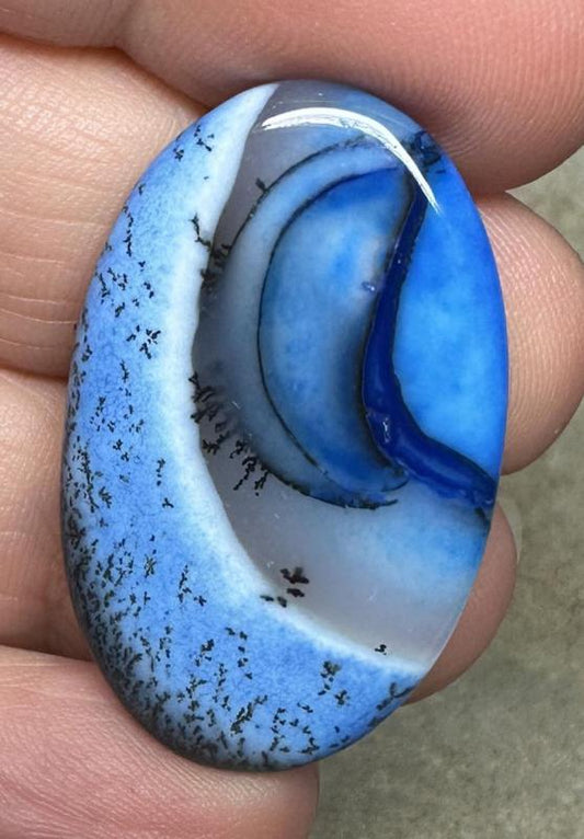 Oval 36x21mm Blue Coloured Dendritic Opal Cabochon 165