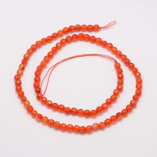 14 inch 4mm Round Faceted Carnelian Bead String