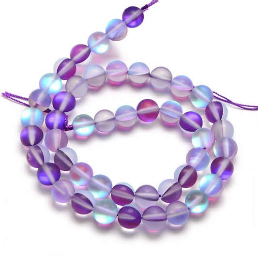14 inch 10mm Round Purple Synthetic Moonstone Bead String