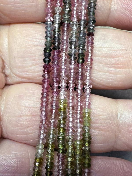 13 inch 2mm Round Faceted Mixed Tourmaline Bead String