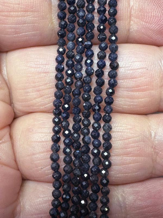 12 inch 2mm Round Faceted Sapphire Bead String