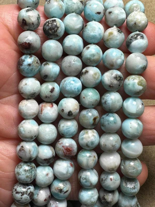 15 inch 8mm Round Larimar Bead String