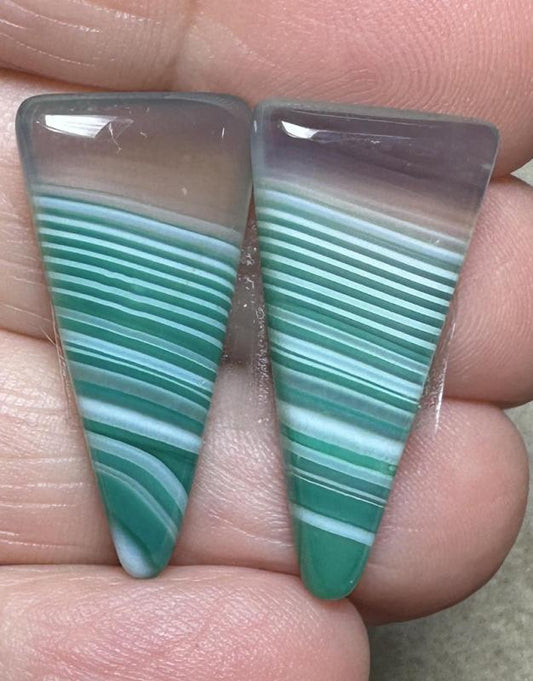Freeform 27x13mm Coloured Agate Cabochon Pair 03