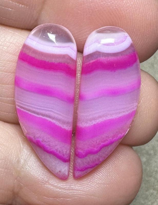 Freeform 27x10mm Coloured Agate Cabochon Pair 06