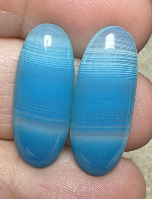Oval 26x10mm Coloured Agate Cabochon Pair 09