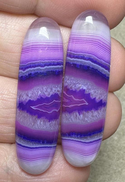 Oval 38x11mm Coloured Agate Cabochon Pair 10