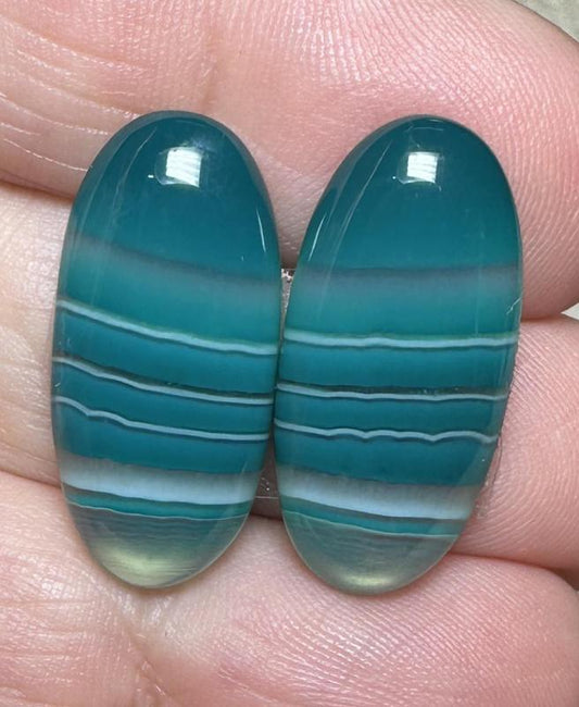 Oval 24x11mm Coloured Agate Cabochon Pair 17