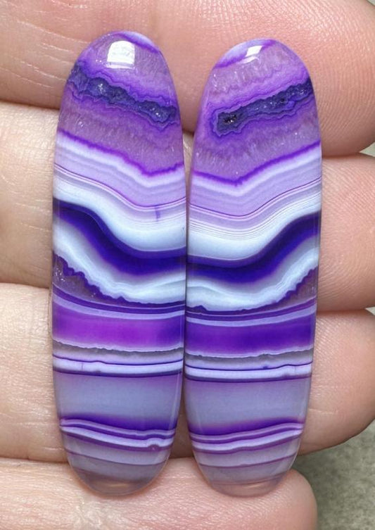 Oval 41x11mm Coloured Agate Cabochon Pair 22