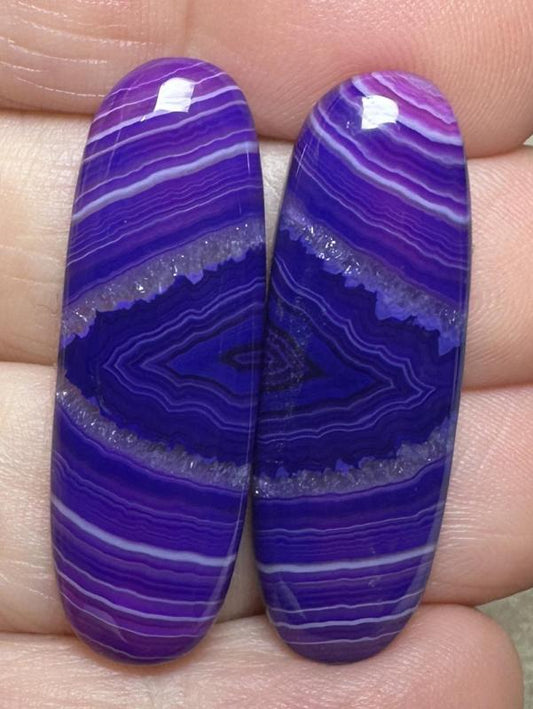 Oval 35x11mm Coloured Agate Cabochon Pair 23