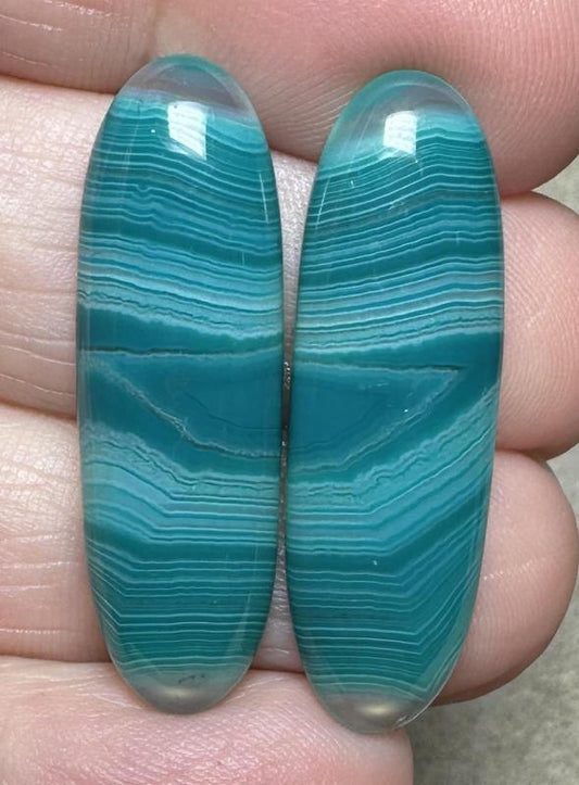 Oval 33x10mm Coloured Agate Cabochon Pair 24