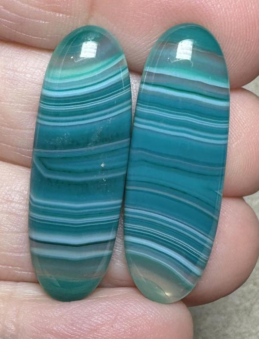 Oval 33x11mm Coloured Agate Cabochon Pair 28