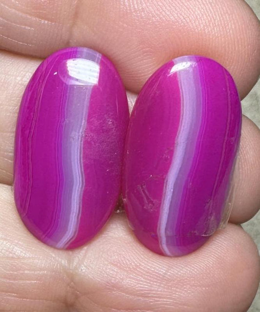 Oval 24x13mm Coloured Agate Cabochon Pair 38
