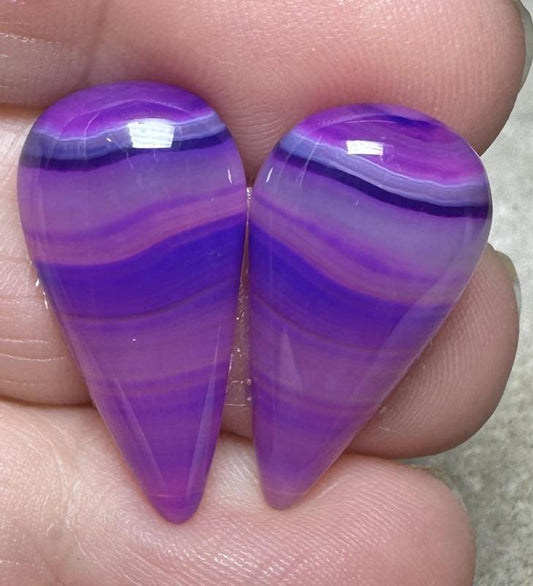 Teardrop 25x12mm Coloured Agate Cabochon Pair 39