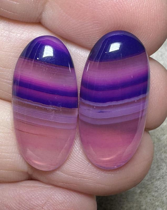 Oval 25x12mm Coloured Agate Cabochon Pair 47