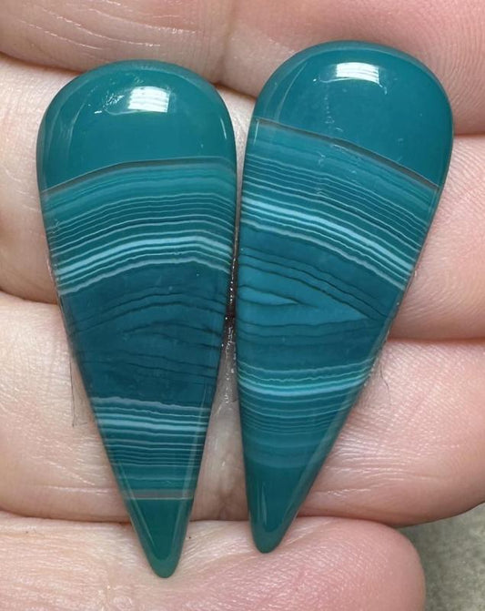 Teardrop 35x13mm Coloured Agate Cabochon Pair 49