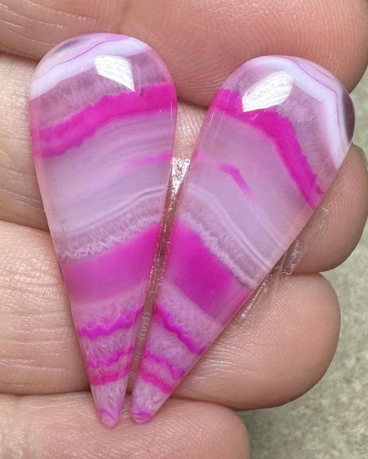 Teardrop 35x13mm Coloured Agate Cabochon Pair 50