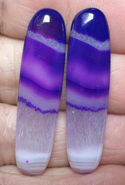 Oval 42x10mm Coloured Agate Cabochon Pair 54
