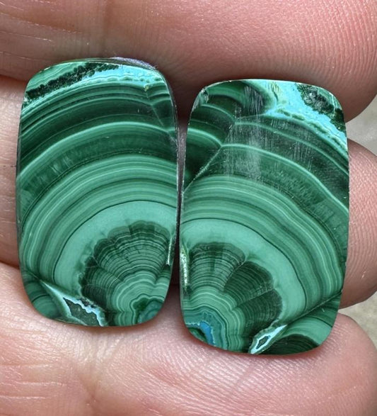 Rectangle 22x13mm Malachite Chrysocolla Cabochon Pair 11