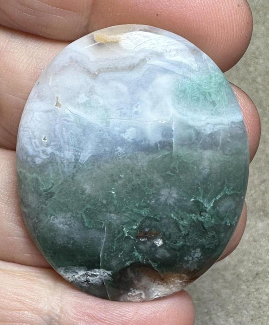 Oval 41x34mm Blue Green Chalcedony Cabochon 44