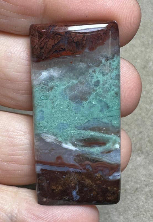 Rectangle 44x21mm Blue Green Chalcedony Cabochon 52
