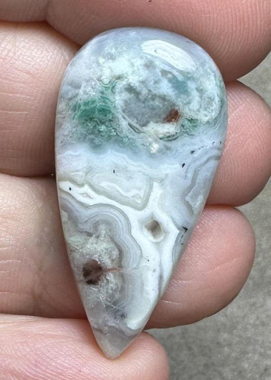 Teardrop 35x17mm Blue Green Chalcedony Cabochon 57