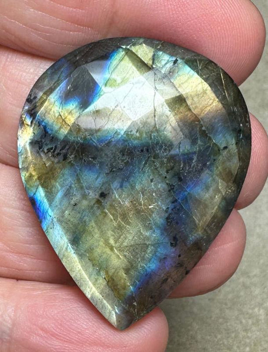 Teardrop 39x31mm Faceted Labradorite Cabochon 09