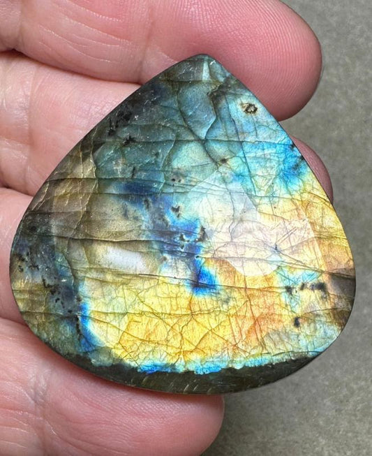 Teardrop 42x41mm Faceted Labradorite Cabochon 10