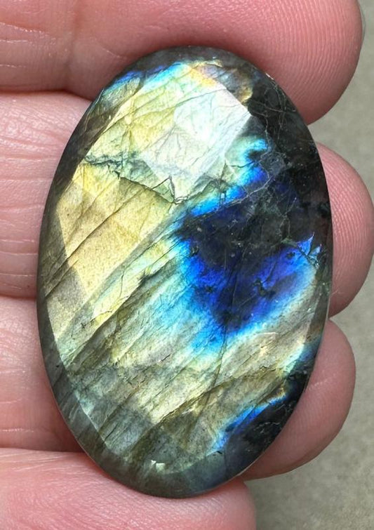 Oval 35x23mm Faceted Labradorite Cabochon 12