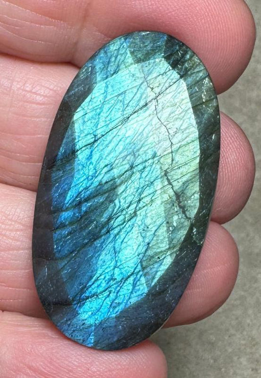 Oval 39x21mm Faceted Labradorite Cabochon 13