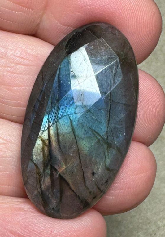 Oval 36x19mm Faceted Labradorite Cabochon 15