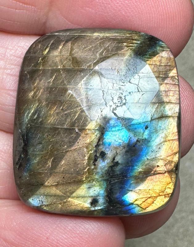 Rectangle 28x25mm Faceted Labradorite Cabochon 22