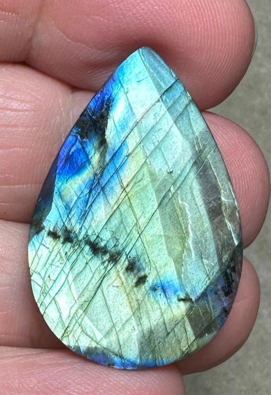 Teardrop 32x21mm Faceted Labradorite Cabochon 23