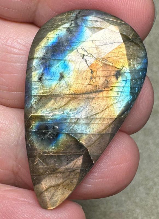 Teardrop 38x22mm Faceted Labradorite Cabochon 30