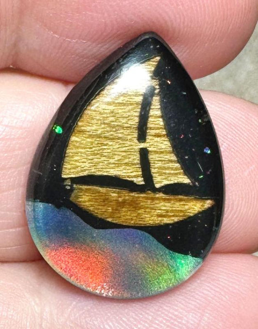 Teardrop 24x17mm Aurora Opal Scene Cabochon 08