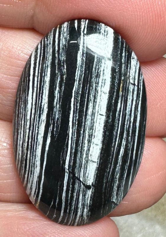 Oval 34x21mm Silver Leaf Obsidian Cabochon 05