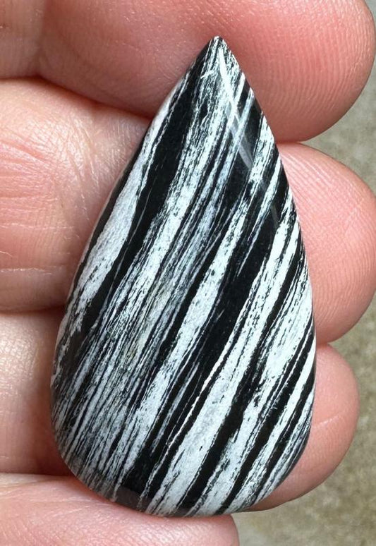 Teardrop 34x19mm Silver Leaf Obsidian Cabochon 08