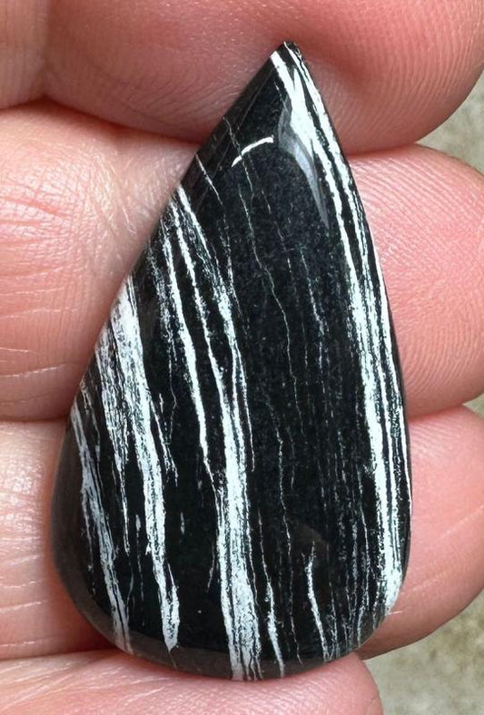 Teardrop 33x19mm Silver Leaf Obsidian Cabochon 12