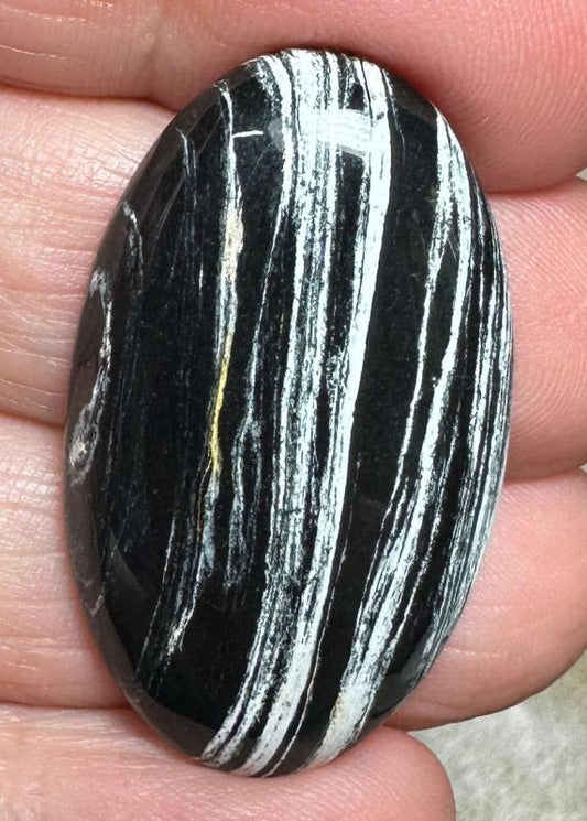 Oval 36x21mm Silver Leaf Obsidian Cabochon 18