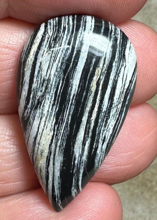 Teardrop 33x19mm Silver Leaf Obsidian Cabochon 26
