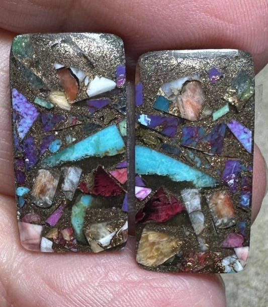 Rectangle 24x12mm Spiny Oyster Turquoise Cabochon Pair 03