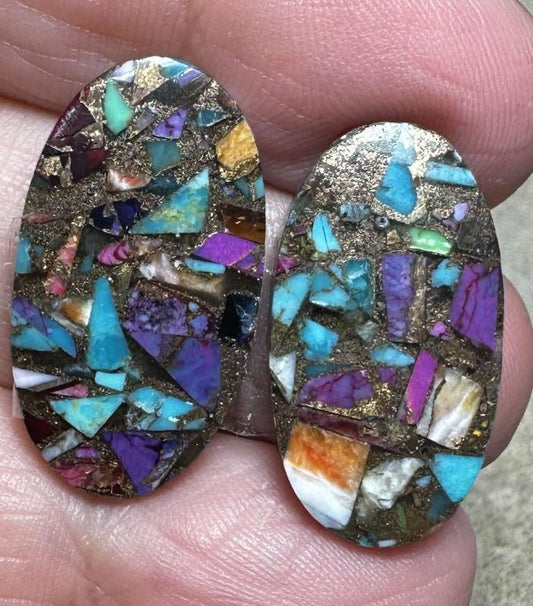 Oval 25x14mm Spiny Oyster Turquoise Cabochon Pair 06