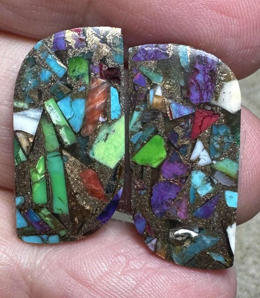 Freeform 26x12mm Spiny Oyster Turquoise Cabochon Pair 07