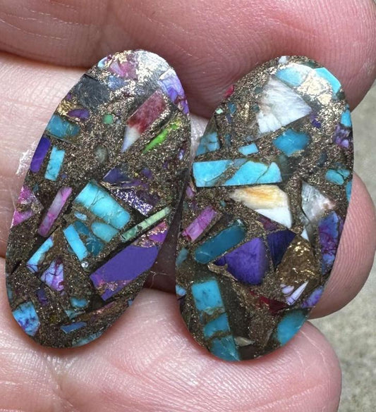 Oval 25x12mm Spiny Oyster Turquoise Cabochon Pair 09